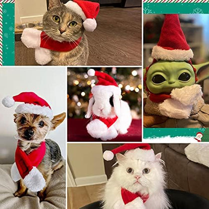 Cat Santa Hat with Scarf, Christmas Hats for Cats Small Dog Santa Hat Christmas Costume for Cat Rabbit Puppy Doll Decoration, Red S - Image 4