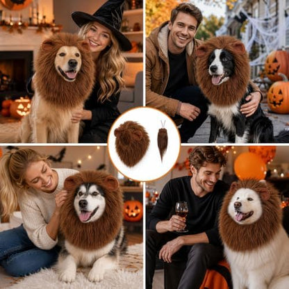 Lion Mane for Dog, Dog Halloween Costumes Set with Brown Wig and Tail - Image 7