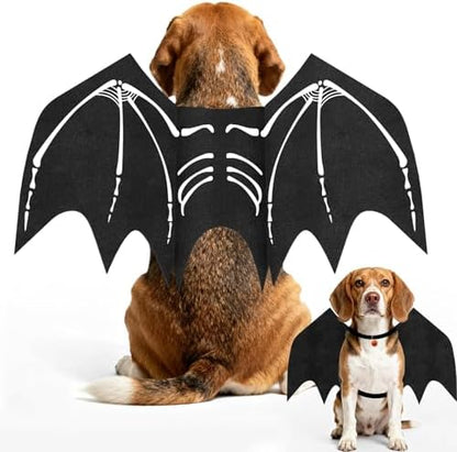 Olanrun Dog Halloween Costumes, Adjustable Dog Bat Wings Costumes for Medium Dogs with Pumpkin Bell Skeleton Print On The Back, Pet Costume Halloween Cosplay Party Dress Up, M Black by OLANRUN
