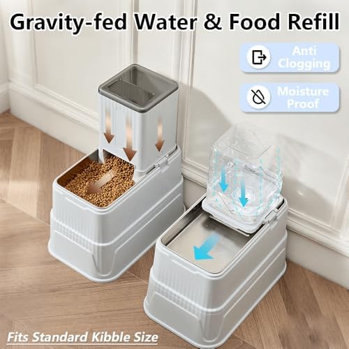 Elevated Automatic Pet Feeder & Water Dispenser, 128 Fl Oz/1 Gallon Water & 4.4lb Food Capacity, Stainless Steel Bowl, 2-Level Height Adjustable, Neck Protection for Small/Medium Dogs,Anti-Choking