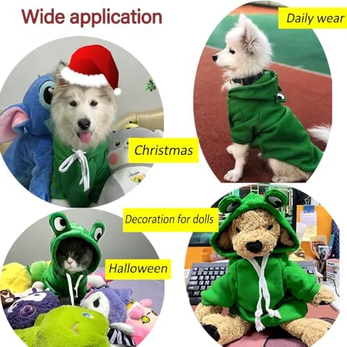 Happy Dog Hoodies for Small Dogs and Cats - Funny Puppy Sweatshirt Coat - Winter, Halloween Frog Costume - Green, Large - Image 4