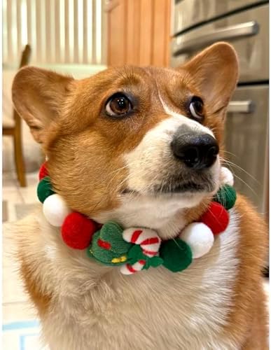 Elegant little tail Dog Christmas Costume 1PC Red Christmas Collar Soft Funny Pet Collars Headgear Adjustable Pom-Pom Headdress Cute Collar for Medium Dog Pet Party Accessories Costume - Image 5