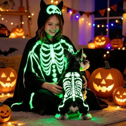 Dog Skeleton Costume Glow in the Dark Pet Cat Halloween Jumpsuit 4 Legged Onesie for Puppy Small Dog Cat, L - Image 7