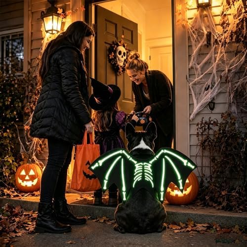 Halloween Dog Costume Glow in The Dark Black Bat Wings Adjustable M or L - Image 6