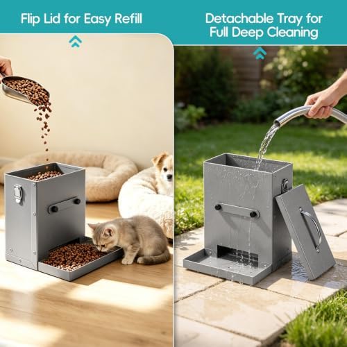 VNHHPCH 7Lbs Metal Automatic Dog Cage Feeder for Pet Puppy Cat Rabbit