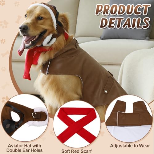 Huhumy 3 Pcs Halloween Dog Pilot Costume Set Aviator Outfit - Image 3