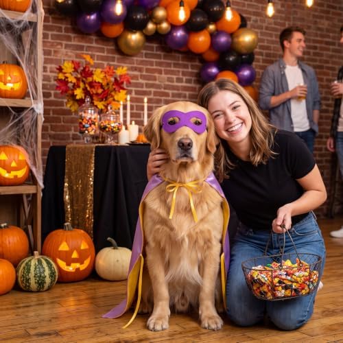 Tallew 2 Pcs Dog Halloween Costume Reversible Cape Mask,Purple-Yellow - Image 5