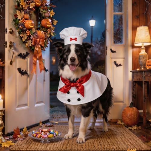 Dog Chef Costume for Medium and Large Dogs, Adjustable 3 Piece Pet Chef Outfit with Hat, Coat and Red Scarf, Funny Dog Halloween Costume for Large Dogs 35-70 lbs, Party Photoshoot Dress Up - Image 5