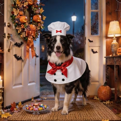 Dog Chef Costume for Medium and Large Dogs, Adjustable 3 Piece Pet Chef Outfit with Hat, Coat and Red Scarf, Funny Dog Halloween Costume for Large Dogs 35-70 lbs, Party Photoshoot Dress Up - Image 5