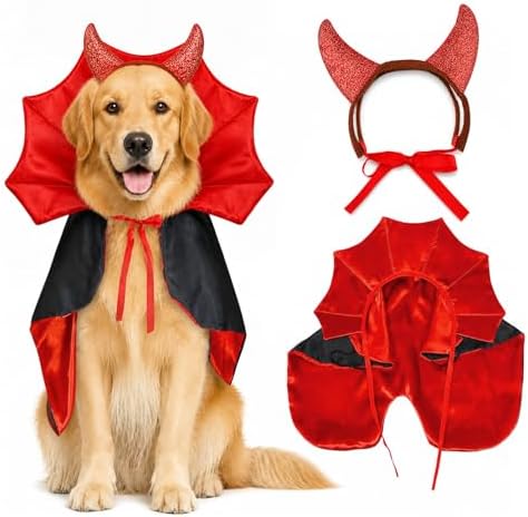 Dog Halloween Costumes,Devil Dog Costumes Cape Hairband for Dogs Medium by Unknown