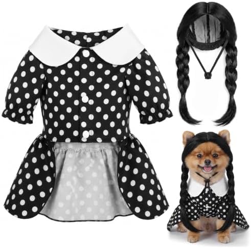 Hercicy 2 Pcs Dog Halloween Costumes Gothic Dress with Dog Wig, M - Image 4
