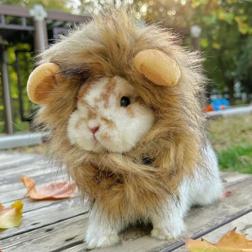 Lion Mane Wig for Rabbit Cat Halloween Costume Adjustable Pet Hat Lion Hair Cap Headwear Rabbit Clothing Accessories Cosplay Outfit Photo Shoot for Bunny Kitten Puppy Dog (Brown, Medium) - Image 5