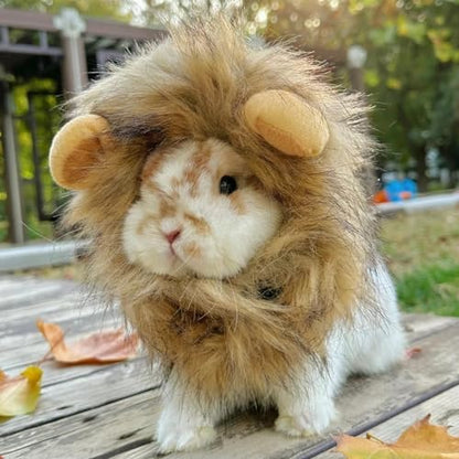 Lion Mane Wig for Rabbit Cat Halloween Costume Adjustable Pet Hat Lion Hair Cap Headwear Rabbit Clothing Accessories Cosplay Outfit Photo Shoot for Bunny Kitten Puppy Dog (Brown, Medium) - Image 5