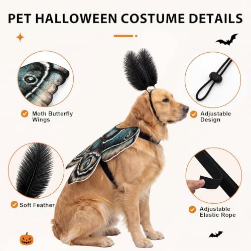 Tallew 2 Pcs Dog Halloween Costumes Moth Butterfly Wings,M,Tan - Image 3