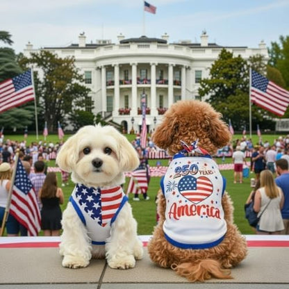 Small Dog America's 250th Anniversary 4th of July Outfit Shirt & Bandanas Pet Cat Clothes White S - Image 3
