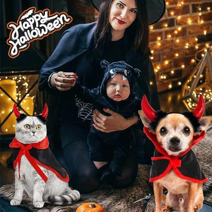 Halloween Medium Dog Costume 2PACK Cute Cat Dog Cape Cosplay Devil Hat Headband Adjustable Vampire Cloak Demon Hair Hoop Funny Pet Cape Outfits for Medium Large Dogs Holiday Dress Supplies - Image 6