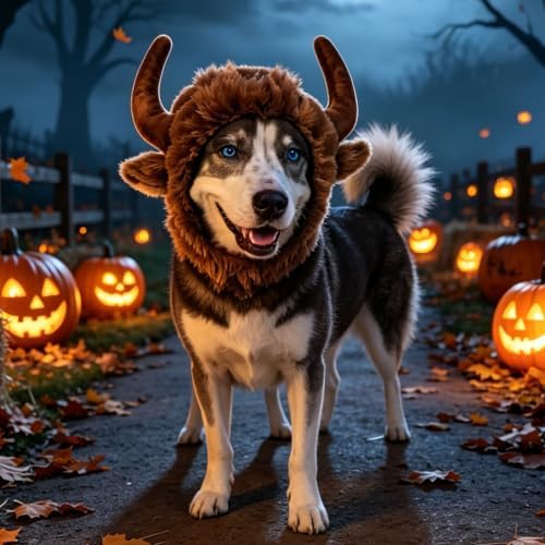 Halloween Dog Horn Wig Soft Bull Dog Costumes Winter Warm Hat Dog Wig Clothes Pet Funny Ox Hat Dog Cat Horn Headgear Accessories Cosplay Bull Mane for Medium to Large Dogs Outfit (Medium) - Image 3
