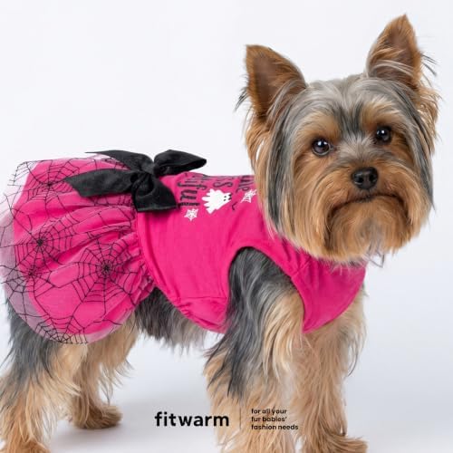 Fitwarm Little Miss Bootiful Halloween Dog Dress, Funny Costumes for Small Dogs Girl, Pet Outfit, Black, Hot Pink, Medium - Image 3
