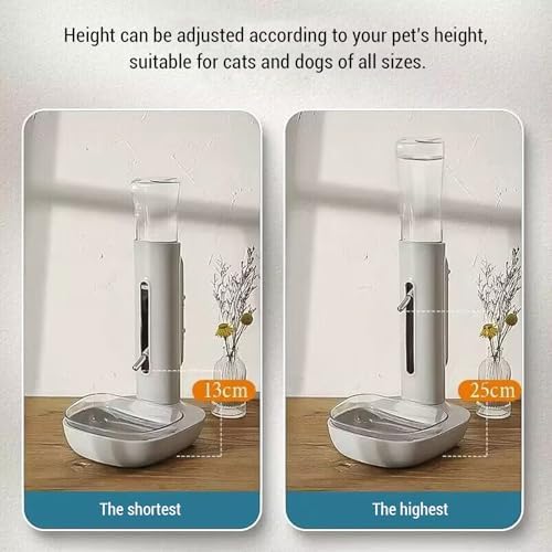 Pet Standing Water Dispenser Cat Dog Standing Bowl with Detachable Pole Automatically Feeding Water Height Adjustable for Cage, Crate (Grey)