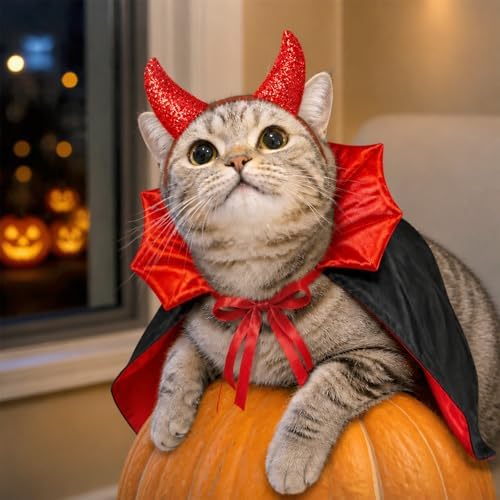 Dog Halloween Costumes,Devil Dog Costumes Cape Hairband for Dogs Medium - Image 6
