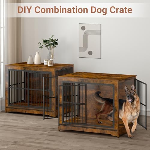 Yafylly 86" Double Dog Crate Furniture, Corner Dog Kennel Furniture