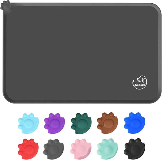 Silicone Waterproof Dog Cat Pet Feeding Mats, Non Slip, Easy Clean Pet Dog Cat Bowl Mats Placemat (28" x 24") Grey