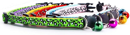 Reflective 2 Pack Breakaway Cat Collars with Bell Leopard Pattern Cute Kitty Adjustable 7.5-12.5 Inch Safe Kitten Collars Charms (Blue)