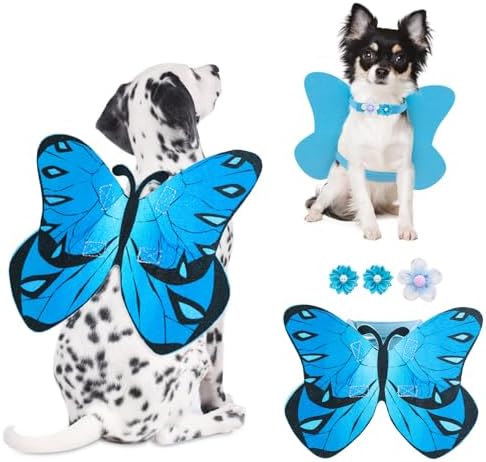 Butterfly Wings for Dogs Cats Dog Halloween Costume for Small Medium Large Dogs, Dog Cat Wing with 3PCS Flowers Pet Cosplay Costumes for Christmas Birthday Parties Puppy Clothes Outfit by Coppthinktu