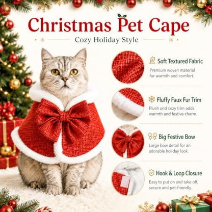 Christmas Pet Costume Santa Cape, Christmas Cat Costume & Dog Christmas Costume for Cats and Small Dogs, Plush Santa Hooded Pet Clothes with Red Cape White Fur Trim, Holiday Cosplay, Medium - Image 4