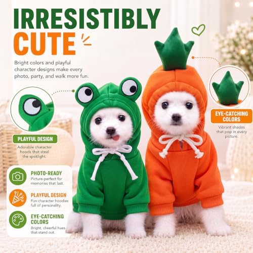 Amylove 2 Pcs Dog Hoodies Frog & Carrot Shape S Halloween Costume - Image 6