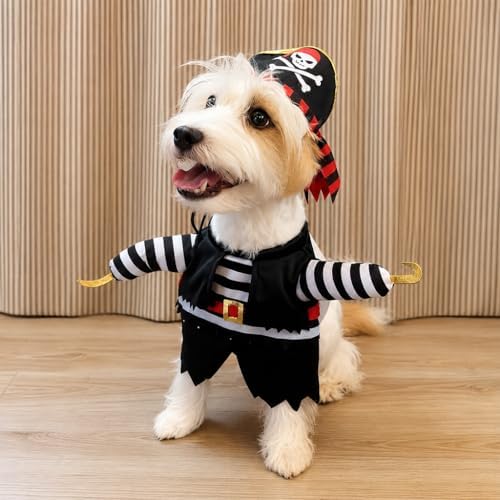 Captain Pirate Pet Halloween Costume, and Pirate Hat - Small to Medium-Large Breed Funny Clothes Outfit Apparel (Large) - Image 5