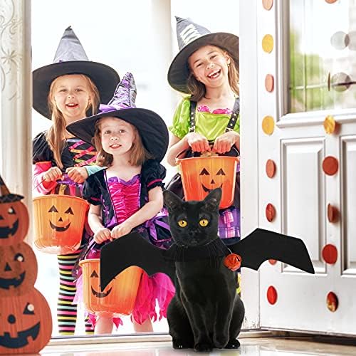 4 Pcs Pet Cat Halloween Costume Dog Vampire Cloak Reversible Cute Cat Pumpkin Cape Bat Wings with Bells for Pet Dog Cat Cosplay Holiday Halloween Party Decor (Black, Red, Orange, Solid Pattern) - Image 6