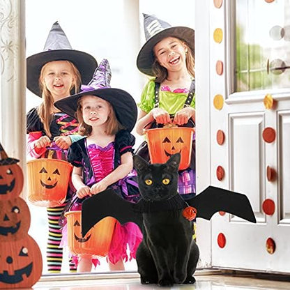 4 Pcs Pet Cat Halloween Costume Dog Vampire Cloak Reversible Cute Cat Pumpkin Cape Bat Wings with Bells for Pet Dog Cat Cosplay Holiday Halloween Party Decor (Black, Red, Orange, Solid Pattern) - Image 6