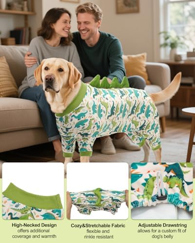 CuteBone Dinosaur Costume Dog Pajamas, Stretchy Spandex Crystal Velvet Sleepwear Coat for Small Dogs, Soft & Warm Pet Outfit Clothes for Cold Weather, Cozy Pullover Design COSP05-4XL - Image 3