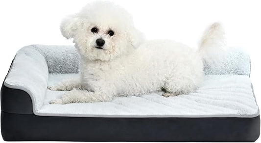Amazon Basics Washable L-Shaped Dog Bed for Small Dogs, Anti-Slip Pet Sofa Bed for Indoor Dogs, Crate Bed, 30x20x6.5 Inches, Gray, Small