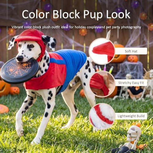 Dansydaisy Dog Halloween Costume Set Funny Red Overalls Outfit with Hat Retro Buddy Themed Dog Clothes for Cosplay Party(X-Large) - Image 3