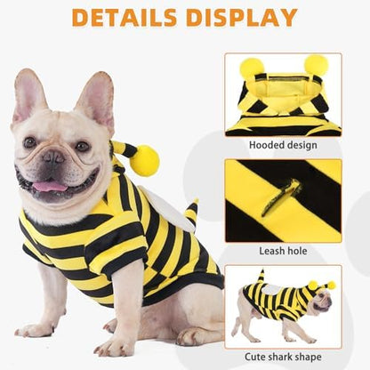 KOOLTAIL Dog Bee Costume Clothes, Fleece Funny Dog Sweater Hoodie Outfits, Pet Halloween Cosplay Cold Weather Coats with Leash Hole for Small Medium Large Dogs Pug Pitbull Corgi Puppy Gift, Yellow SM - Image 4