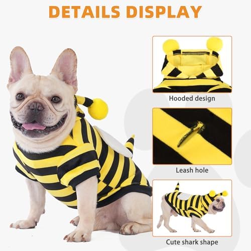 KOOLTAIL Dog Bee Costume Clothes, Fleece Funny Dog Sweater Hoodie Outfits, Pet Halloween Cosplay Cold Weather Coats with Leash Hole for Small Medium Large Dogs Pug Pitbull Corgi Puppy Gift, Yellow L - Image 4