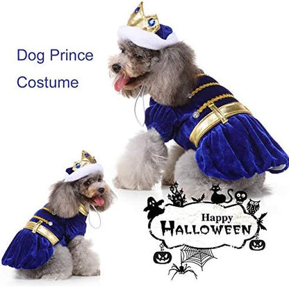 Dog Prince Costume Halloween Costume for Small Medium Dogs Puppy Pet Costumes with Sapphire Crown for Christmas Birthday Party Photo Props Dress up Accessories - Image 4