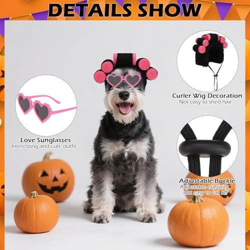 EXPAWLORER Dog Halloween Costume, 2 Pack Funny Doggie Cosplay Landlady Curler Wig with Love Glasses, Adjustable Headwear Dress Up Holiday Apparel for Party for Small Medium Large Dogs Puppies Cat Pink - Image 3