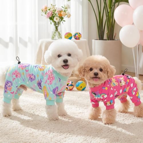XPUDAC 4 Pack Dog Pajamas for Small Dogs, Cute Puppy Clothes with Drawstring Adjustable, Stretchy Soft Dogs Pjs Onesie Shed Defender Doggie Suit Pet Clothes Girl Outfit, M - Image 3
