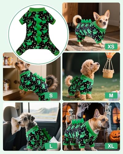 CuteBone Dinosaur Costume Dog Pajamas, Stretchy Spandex Crystal Velvet Sleepwear Coat for Small Dogs, Soft & Warm Pet Outfit Clothes for Cold Weather, Cozy Pullover Design COSP14XS - Image 5