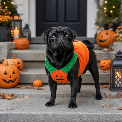 Dog Halloween Costume Pumpkin Outfit for Cats & Small Medium Dogs Plush Pumpkin Back Costume with Witch Hat Headwear Funny Cat Cosplay Apparel for Halloween Party L - Image 5