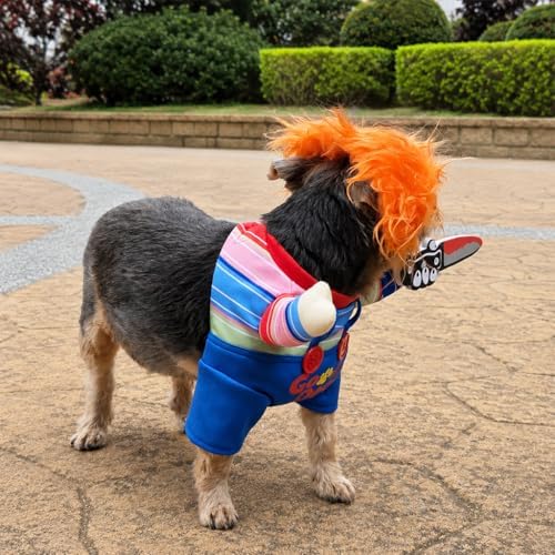 Legendary Killer Doll Pet Halloween Costume, Wig and Toy Knife - Small to Medium-Large Breed Funny Clothes Outfit Apparel (Small) - Image 4