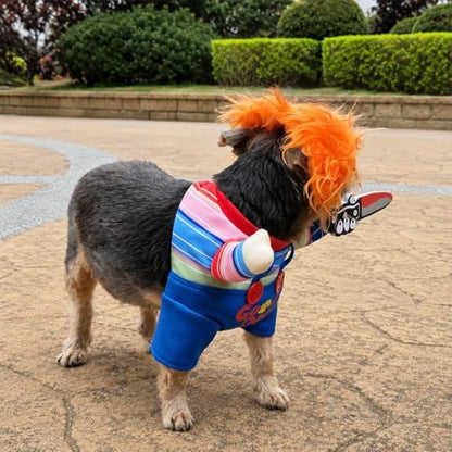 Legendary Killer Doll Pet Halloween Costume, Wig and Toy Knife - Small to Medium-Large Breed Funny Clothes Outfit Apparel (Small) - Image 4