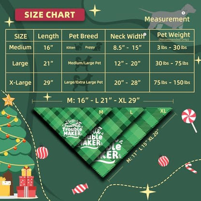 Christmas Dog Bandanas - Santa's Favorite Trouble Maker, Naughty & Nice List Print Pet Holiday Scarf Costume Gift, Green Plaid, Small & Medium Breed, 5-25lbs - Image 3