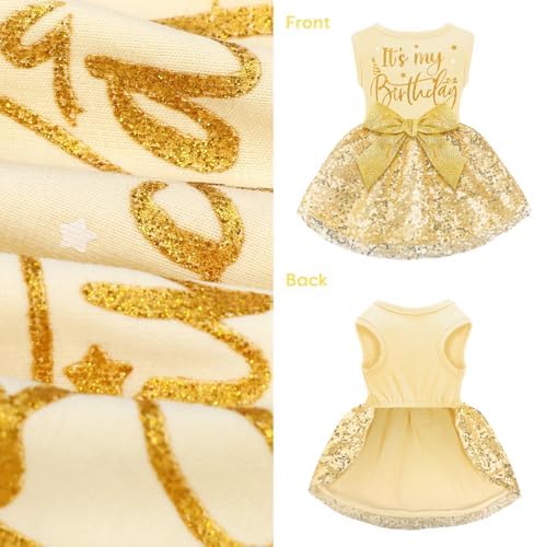 Birthday Dog Dress with Gold Sparkly Sequin Princess Dog Clothes for Small Medium Large Dogs Girls Boys Cats Outfit Apparel - Image 4