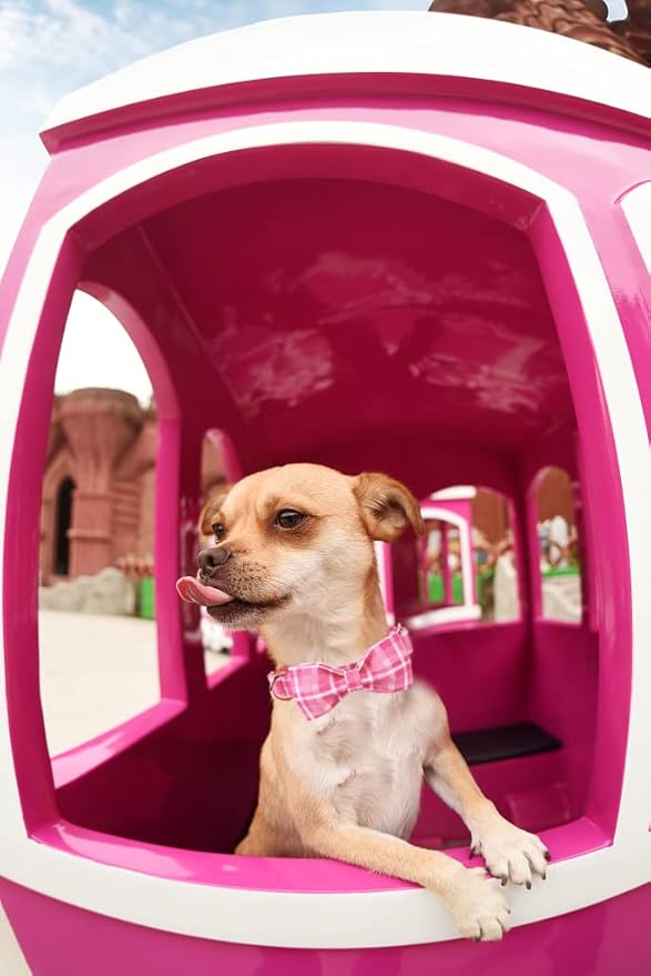 Lionheart glory Pink Plaid Dog Collar, Adjustable Dog Collar with Bowtie, Pet Gift Girl Collar for Dog Soft Bowtie Dog Collars for X-Large Dogs