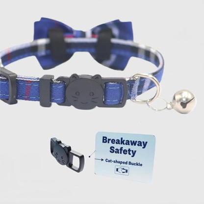 THAIN Cat Collar Breakaway with Bell and Bow Tie Safety Buckle Blue Plaid Pattern Adjustable 7-11 inches for Kitten Cats(Blue Plaid)