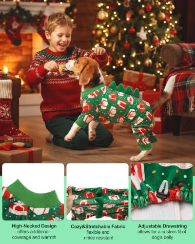 CuteBone Dinosaur Costume Halloween Christmas Dog Pajamas, Stretchy Spandex Crystal Velvet Sleepwear Coat for Small Dogs, Soft & Warm Pet Outfit Clothes for Cold Weather, Cozy Pullover Design COSP27XS - Image 3